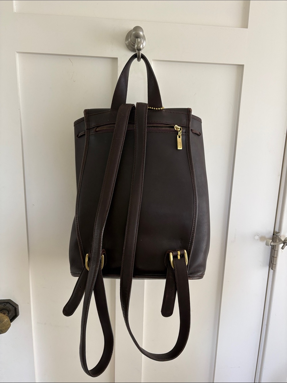 Vintage Sports Coach Sportcoach chocolate Brown leather backpack - Picture 4 of 9